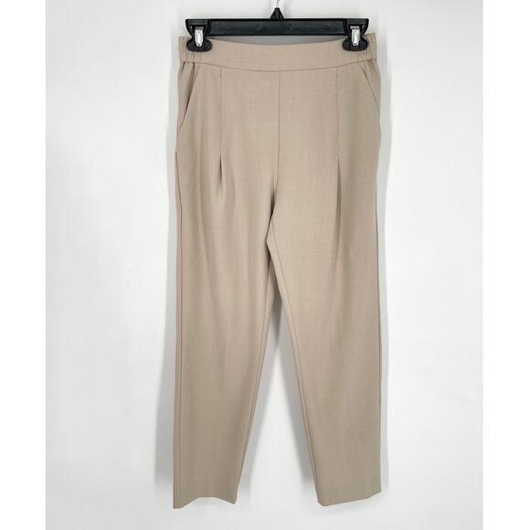 AllSaints Aleida Tri Trousers Sz 0 Tan Khaki Back Elastic Waist Tapered Career - Picture 1 of 10